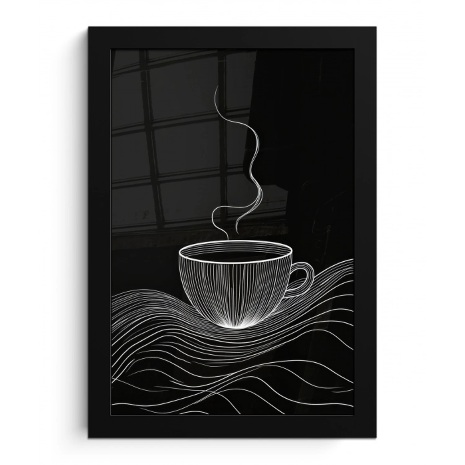 Lijntekening - Koffiekop - Zwart fotolijst zwart zonder passe partout klein -3d