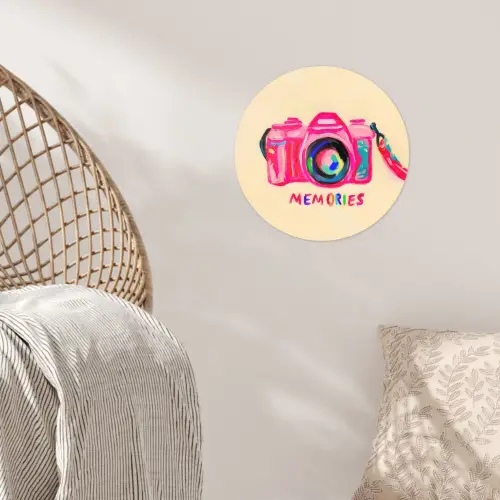 Camera - Memories - Roze - Geschilderd Wandcirkel behangsticker klein -sfeer4