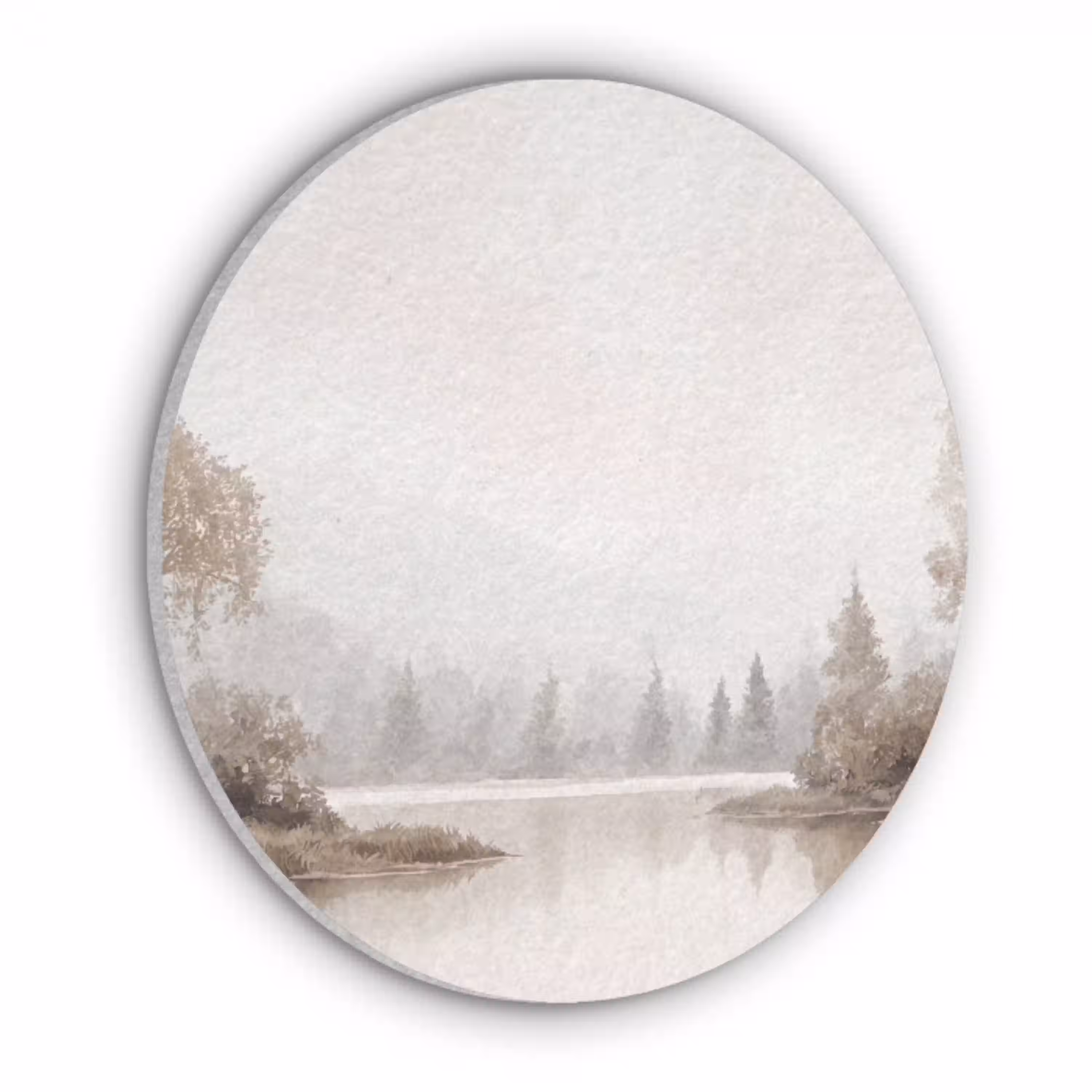 Rivierlandschap - Minimalistisch - Aardetinten Akoestische PET Vilt - Rond klein -3d