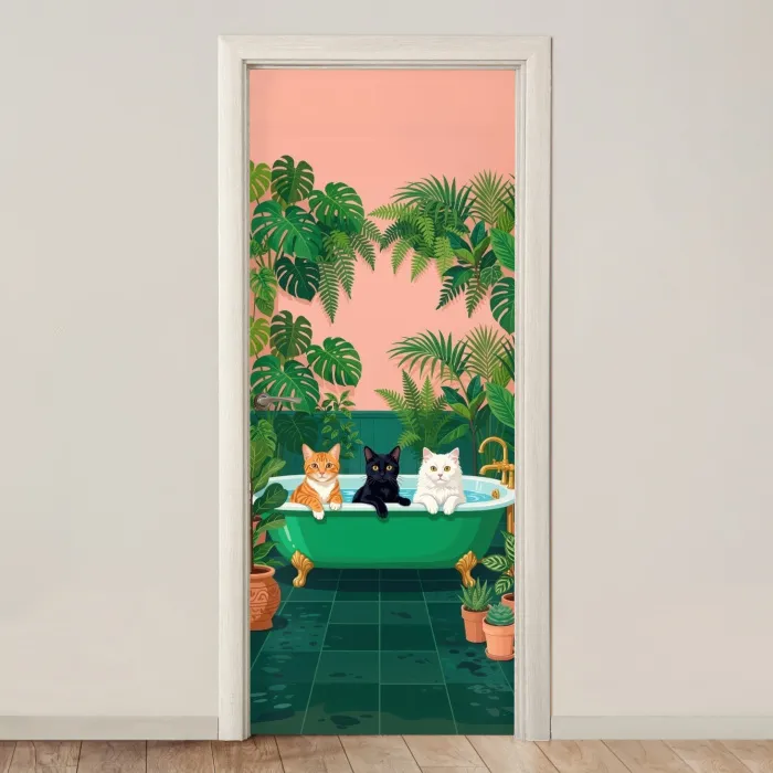 Badkamer - Kattenparade - Kleurrijk deurposter klein -3d_beige