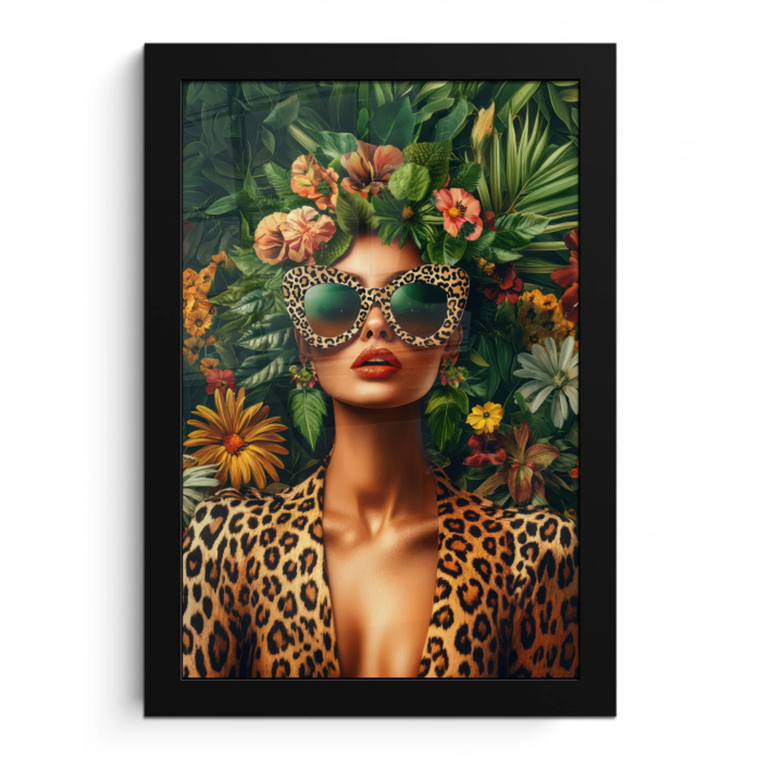 Vrouw - Panterprint - Jungle - Natuur - Luxe fotolijst zwart zonder passe partout klein -3d