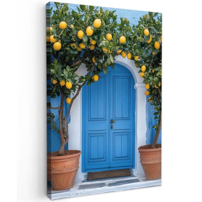 Citroenbomen - Geel - Deur - Potten Tuinposter op houten frame 2 cm dik klein -3d