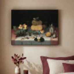 Stilleven met kazen - Kunstwerk - Oude meesters Textielframe zwart klein -sfeer1