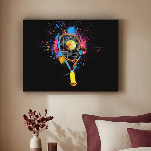 Graffiti - Sport - Tennis - Raket - Bal Textielframe zwart klein -sfeer1