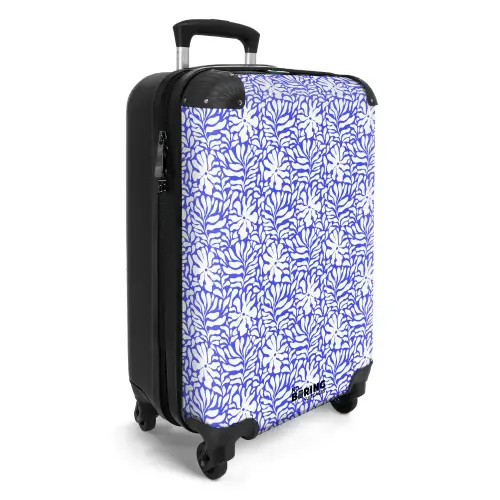 Bloemen en bladeren op blauwe achtergrond NBS - Handbagage koffer - Kinderen Unisex middel -productfoto_3d