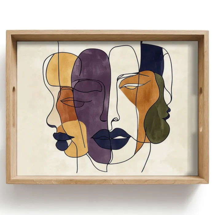 Abstract - Overlappende gezichten - Paars - Donkergroen Dienblad Rechthoek middel -z3d_shopping