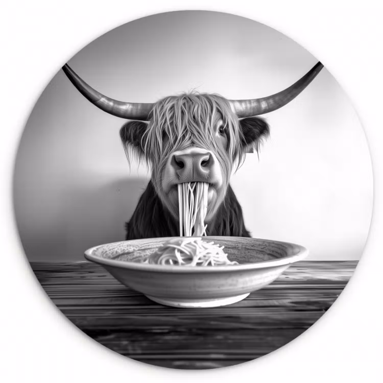 Forexbild Rund - Schottischer Highlander - Spaghetti - Tiere - Schwarz und weiß