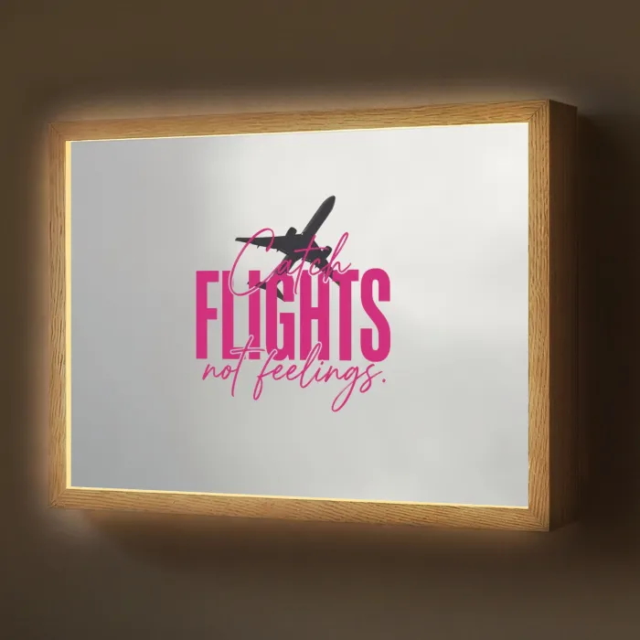 Catch flights not feelings - Vliegtuig - Roze Light Box met batterij (Wandlamp) middel -z3d_website