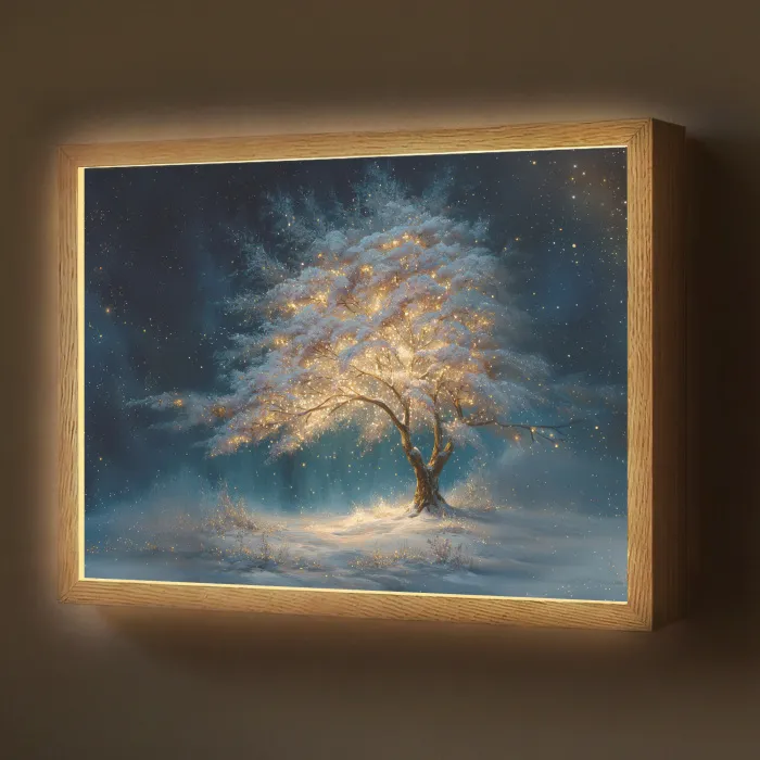 Levensboom - Nacht - Donker - Blauw Light Box met batterij (Wandlamp) middel -z3d_website
