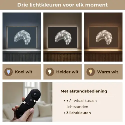 Croissant - Metaal - Zilver Light Box met batterij (Wandlamp) middel -USP_lichtkleurNL