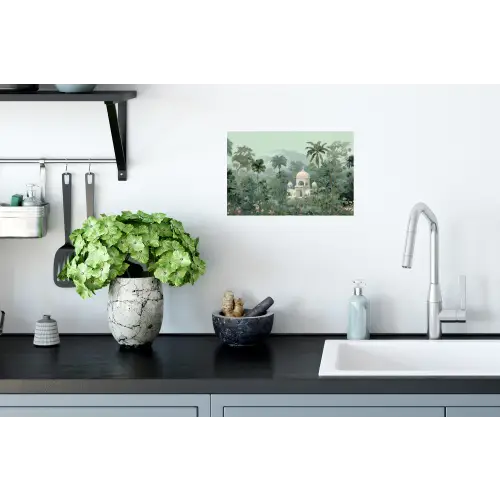 Tropische tuin - Koepelgebouw - Bloemen Muursticker klein -keuken