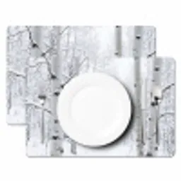 Berkenbomen - Sneeuw - Winter - Bos - Wit Placemat vinyl groot -zzsfeer2_Kitchenyeah-website