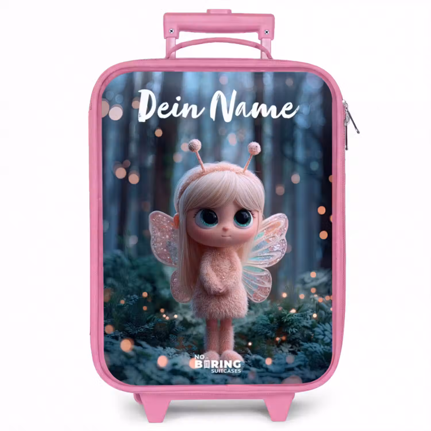 Kinderkoffer Rosa mit Name - Fee - Wald - Glitzer
