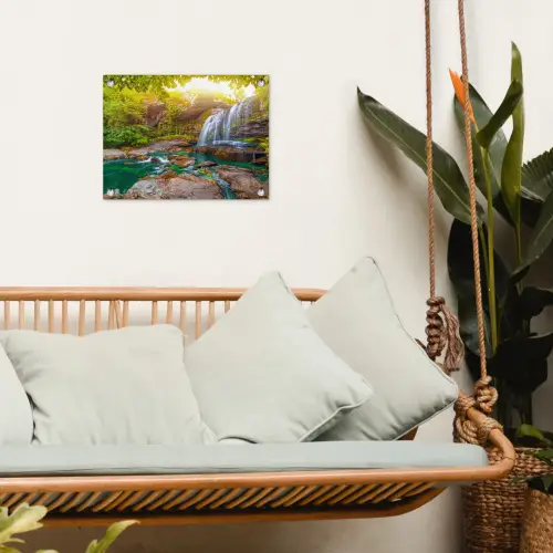 Waterval in een weelderig bos tuinposter los doek klein -sfeer7
