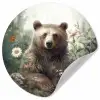 Bruine beer - Wilde dieren - Bloemen - Planten Wandcirkel behangsticker klein -3d