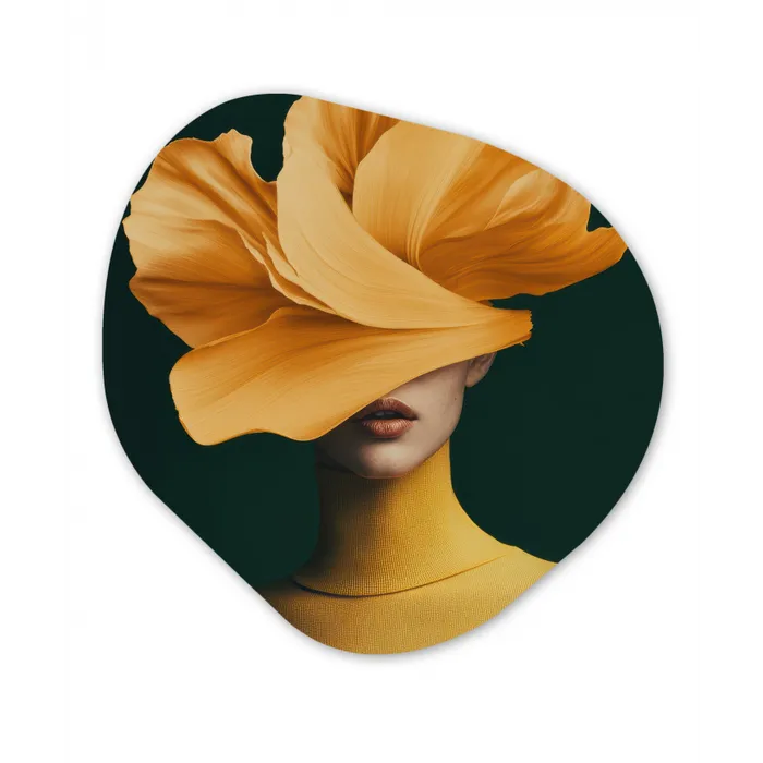 Vrouw - Hoed - Geel Wandcirkel Organisch Forex 3mm klein -3d