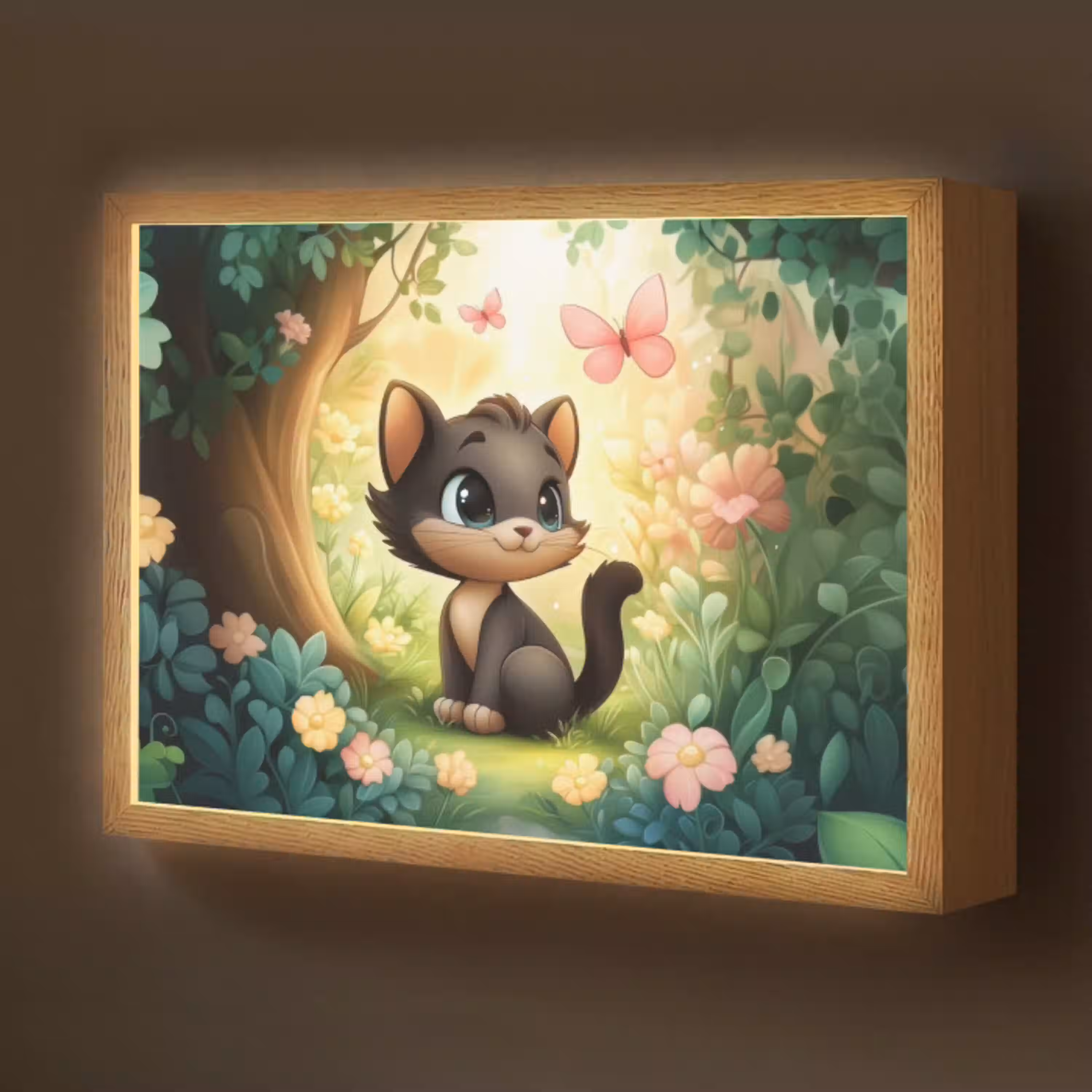 Kat - Zwart - Bos - Vlinders Light Box met batterij (Wandlamp kind) middel -z3d_website