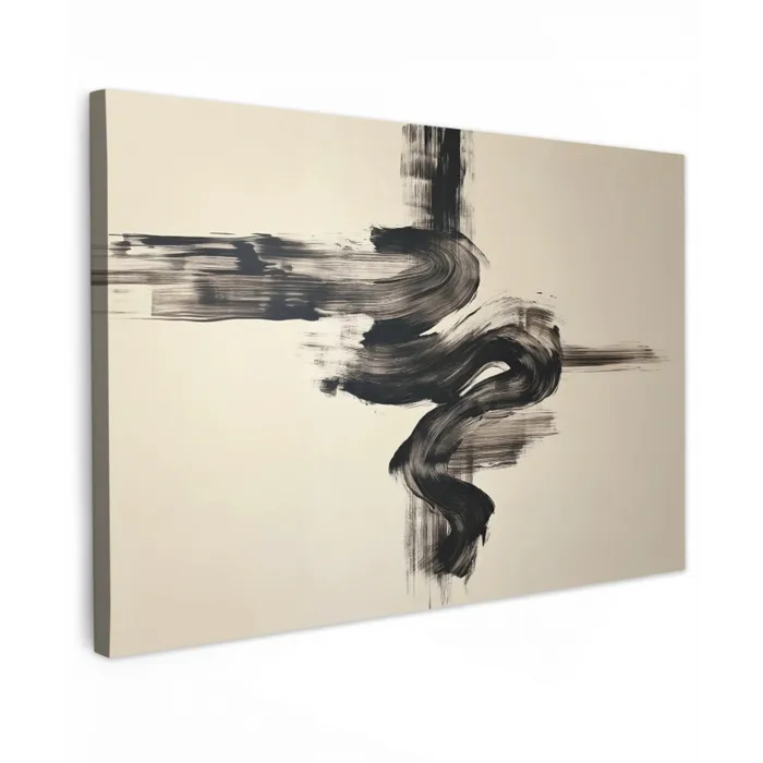 Golven - Penseelstreken - Beige - Minimalistisch canvas 2cm klein -z3d