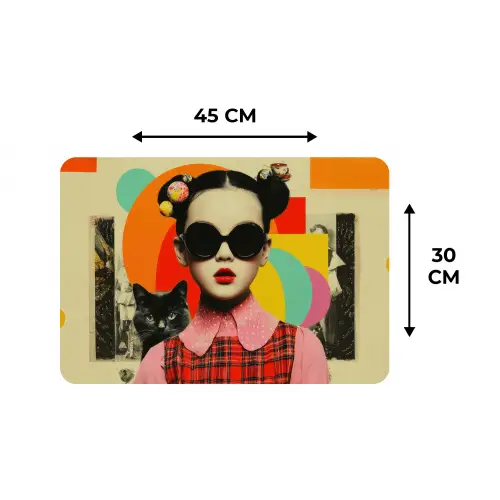 Meisje - Zonnebril - Kat - Retro Placemat vinyl groot -specs