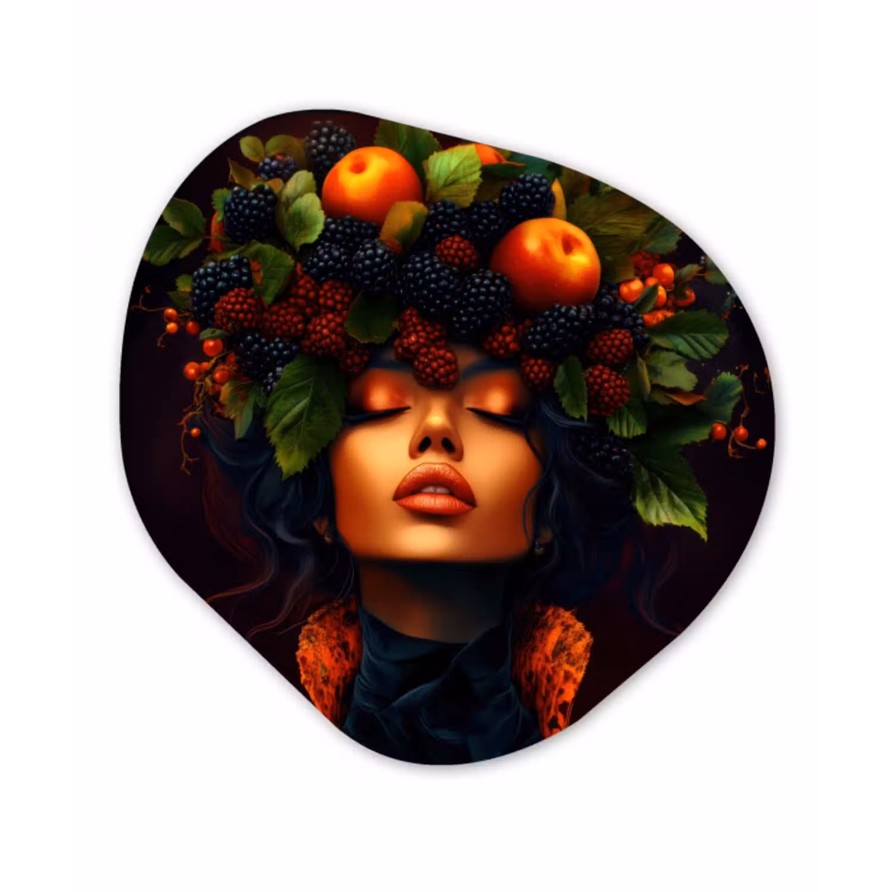 Vrouw - Zwart - Bessen - Bramen - Appels Wandcirkel Organisch Plexiglas middel -3d