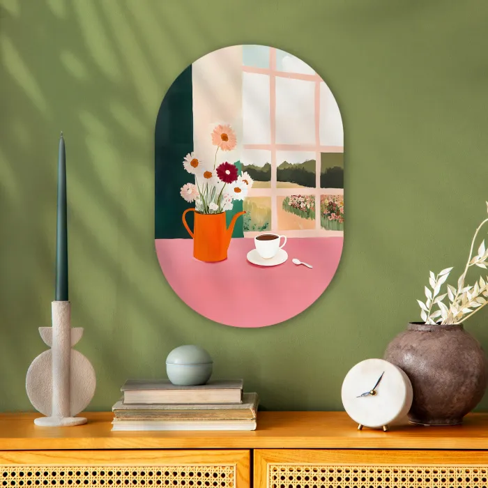 Bloemen - Koffie - Raam Wandcirkel Ovaal Forex klein -sfeer2