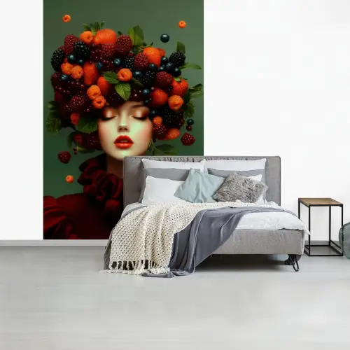 Vrouw - Aardbeien - Frambozen - Bramen - Bessen fotobehang vinyl groot -slaapkamer
