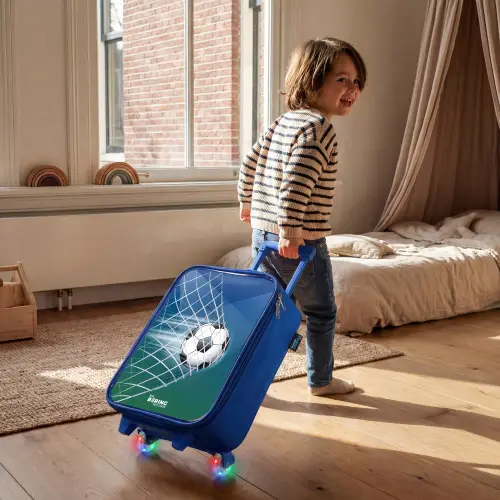 Bal in het goal Kinderkoffer - Blauw klein -sfeer1