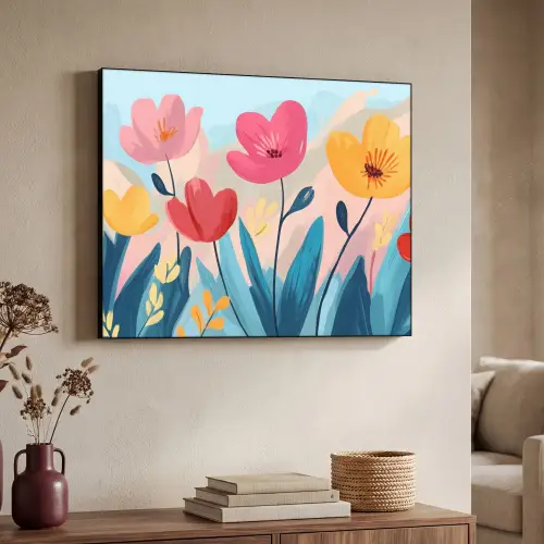 Illustratie - Bloemen - Kleurrijk Textielframe zwart klein -sfeer3