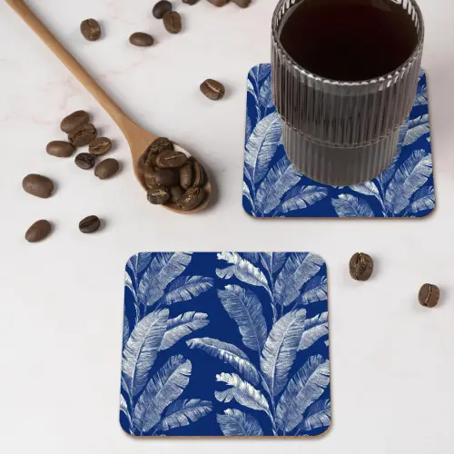 Blad - Palm - Blauw onderzetter kurk middel 366 -sfeer2