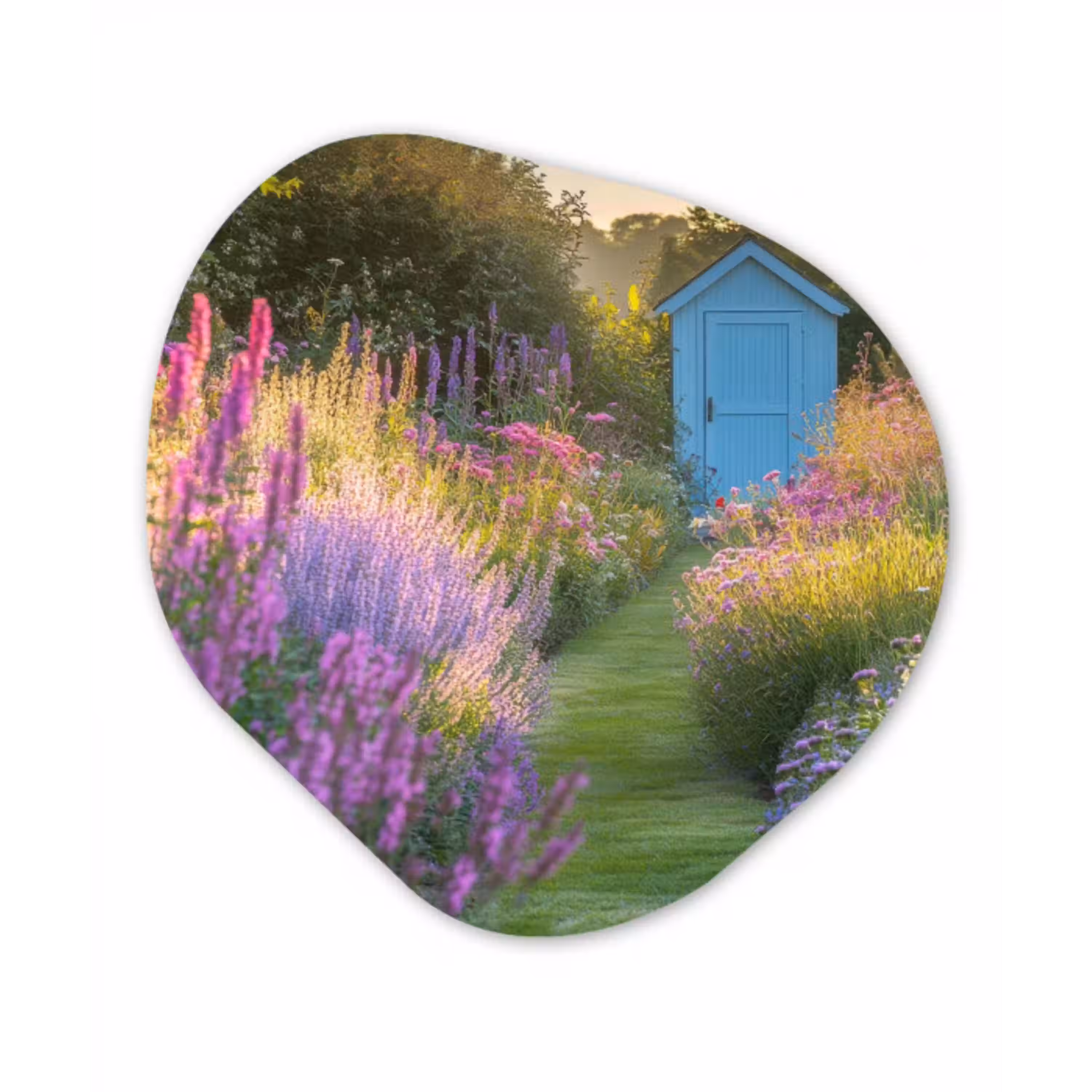 Tuinhuisje - Blauw - Bloemen Wandcirkel Organisch Forex 3mm klein -3d