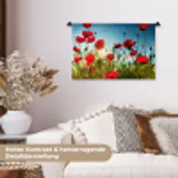 Klaprozen - Toscane - Zon - Rood - Blauw Wandkleed katoen klein -tsfeer1_DE