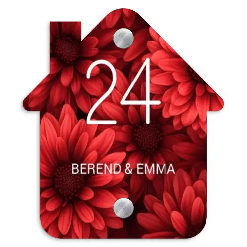 Rode bloemen - Klassiek Naambord Huisje klein -3d