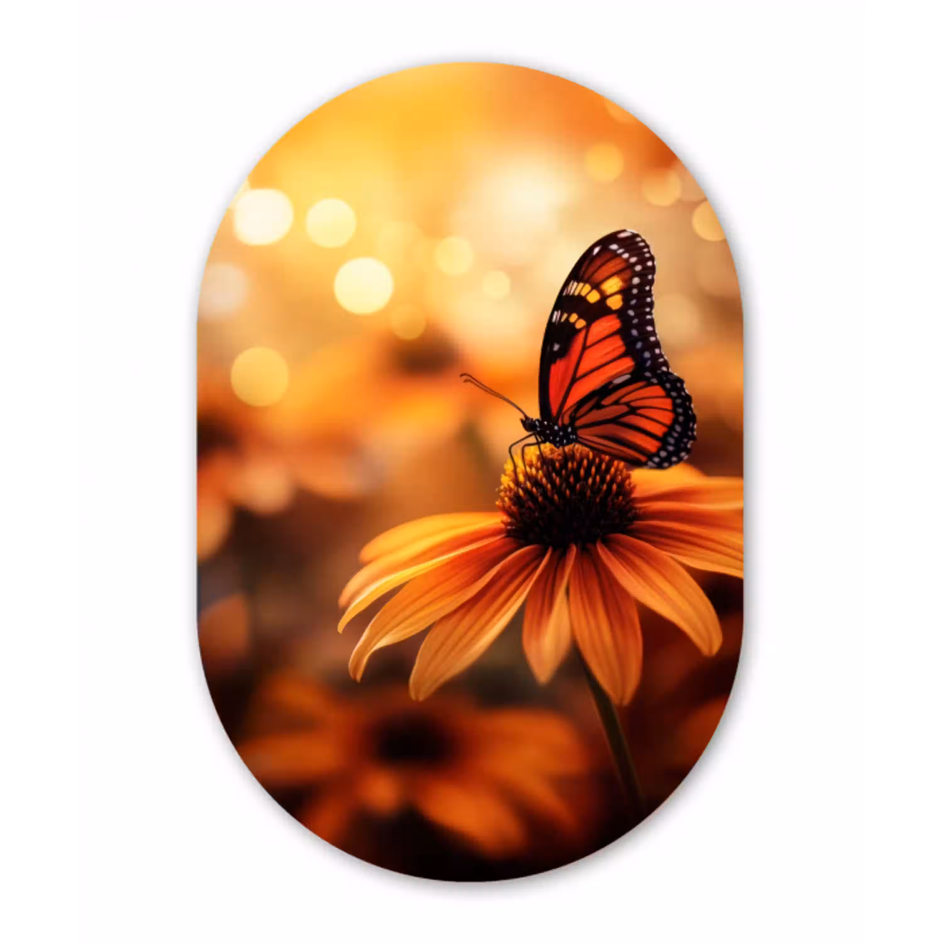 Vlinder - Bloemen - Oranje Wandcirkel Ovaal Aluminium middel -3d