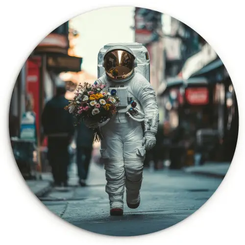Boeket - Bloemen - Kleurrijk - Astronaut Wandcirkel kunststof plaat 5mm dik klein -3d