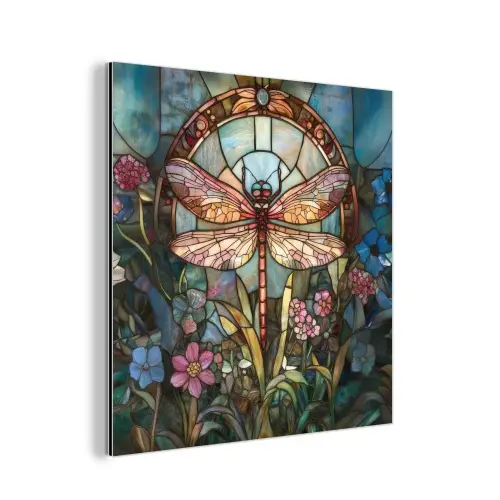 Libelle - Mozaïek - Bloemen - Kleurrijk aluminium wit klein -3d