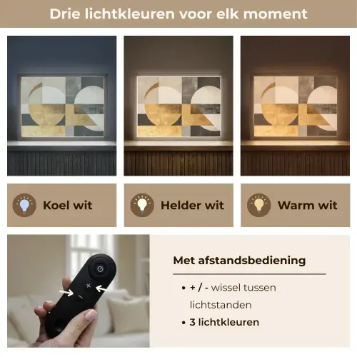 Abstract - Goud - Grijs - Vormen - Geometrisch Light Box met batterij (Wandlamp) middel -USP_lichtkleurNL