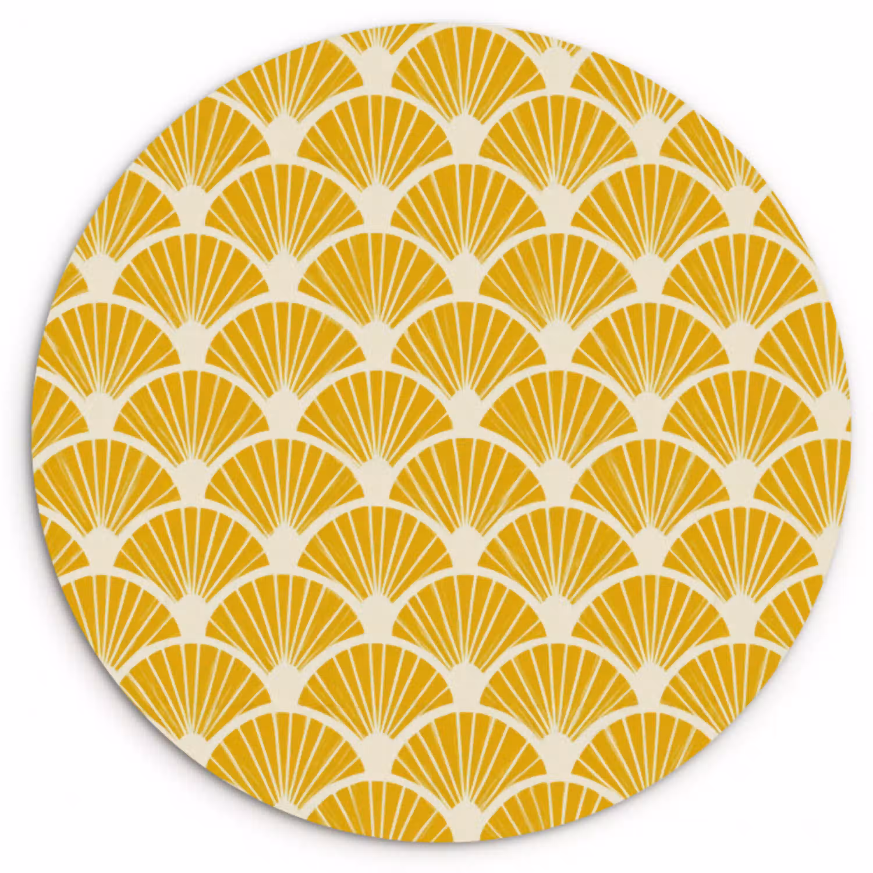 Waaiers - Art Deco - Retro - Okergeel Wandcirkel kunststof plaat 5mm dik klein 188 -3d