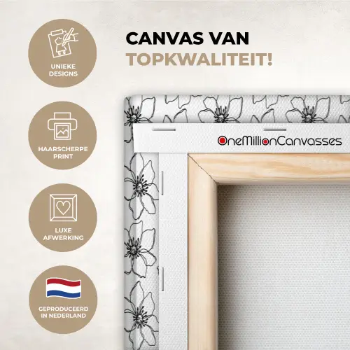 Bloemen - Patroon - Zwart - Wit canvas 2cm xxl 828 -sfeer2