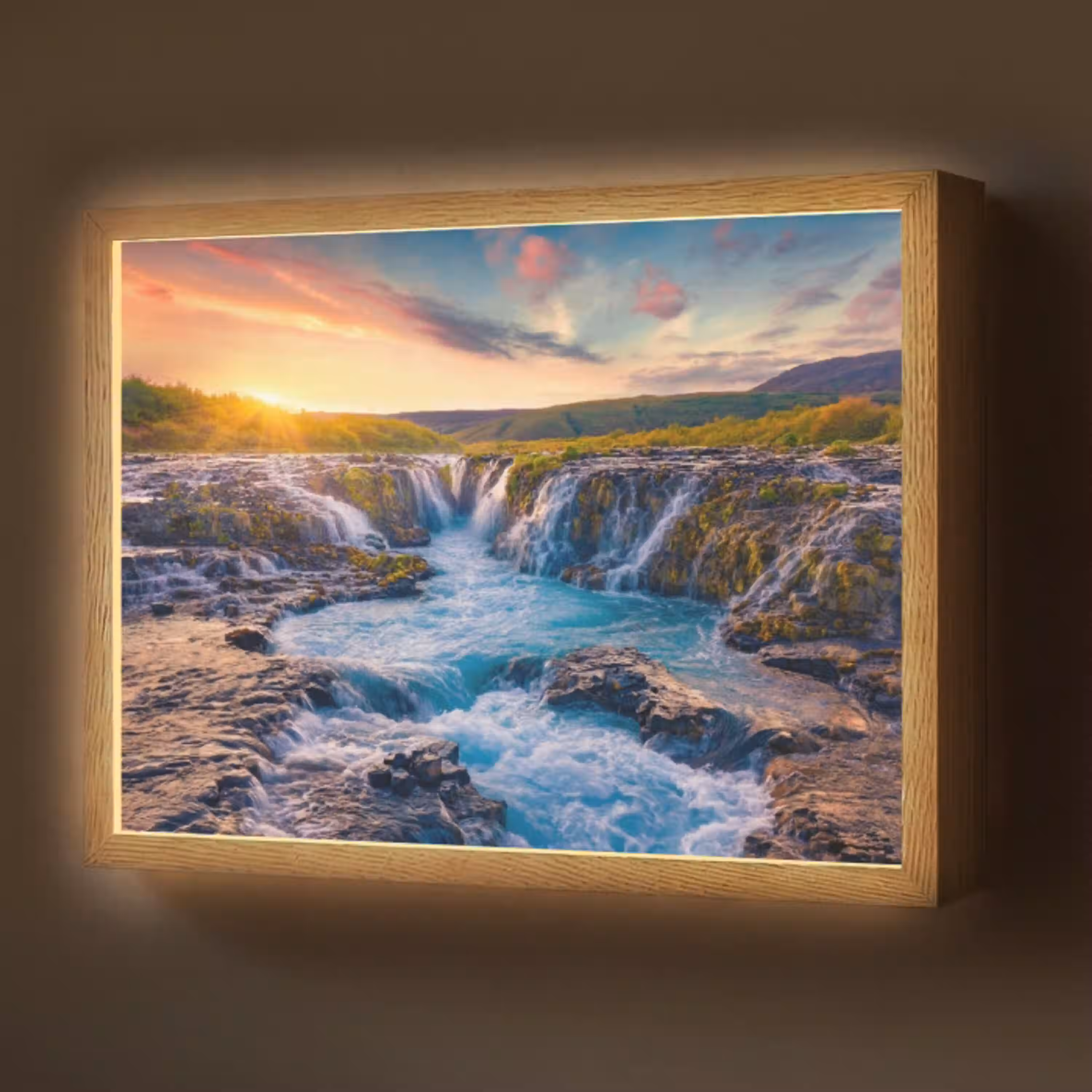 Waterval - Planten - Mos - Landschap - Zonsondergang - Rots Light Box met batterij (Wandlamp) middel -z3d_website