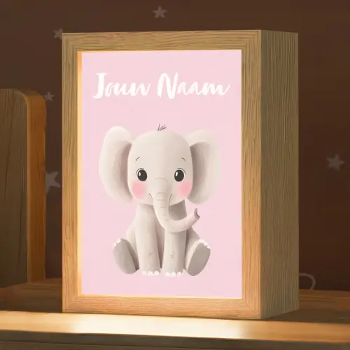 Olifant - Baby - Roze - Cartoon Light Box met kabel (Kinderlampje) klein -zzz_3d_website