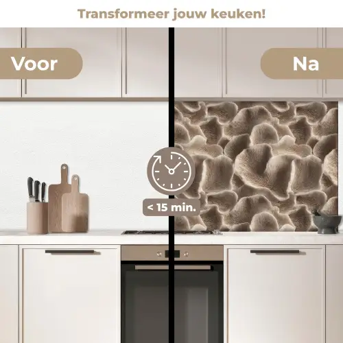 Waaiervorm - Beige - Vezel textuur keuken achterwand 2 middel 871 -voor-na2_NL