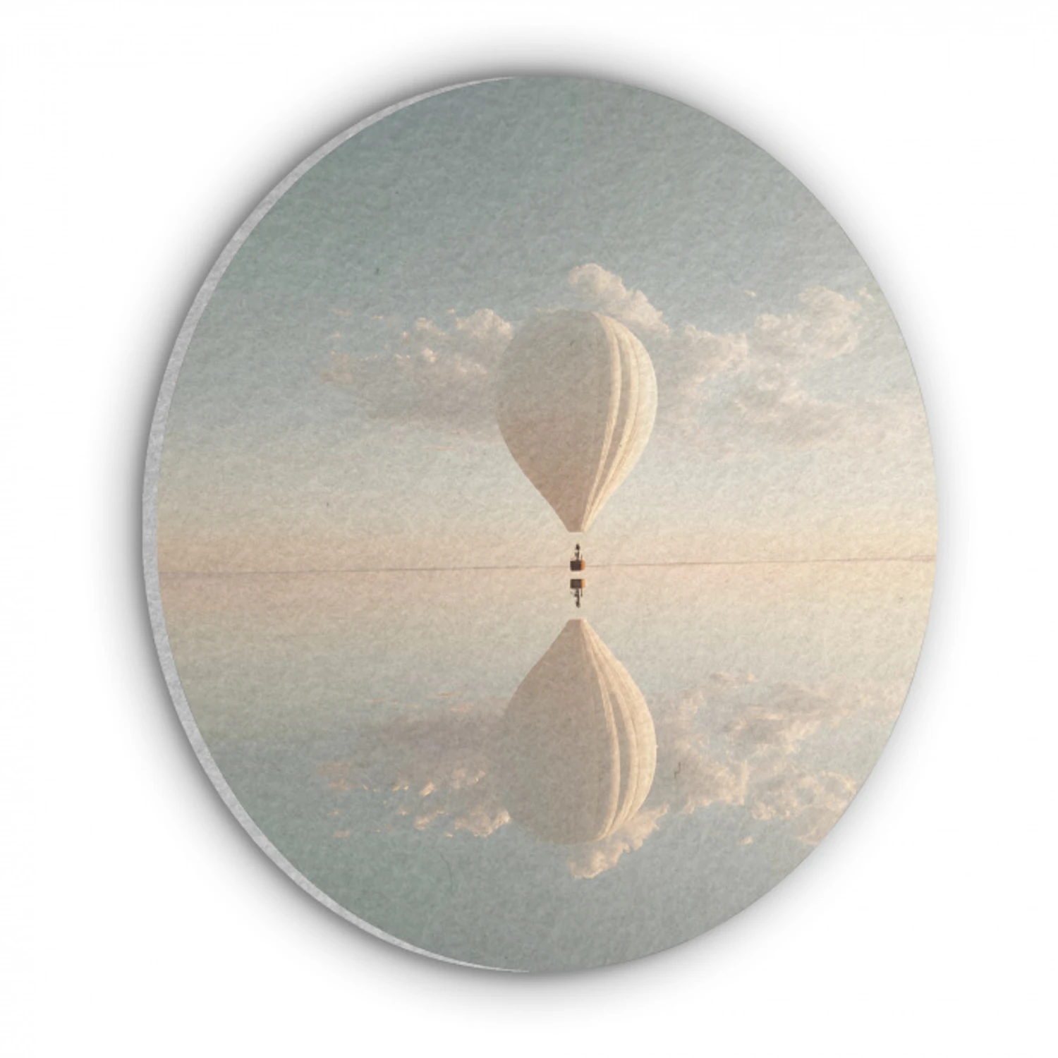 Luchtballon - Wolken - Water - Blauw Akoestische PET Vilt - Rond klein -3d