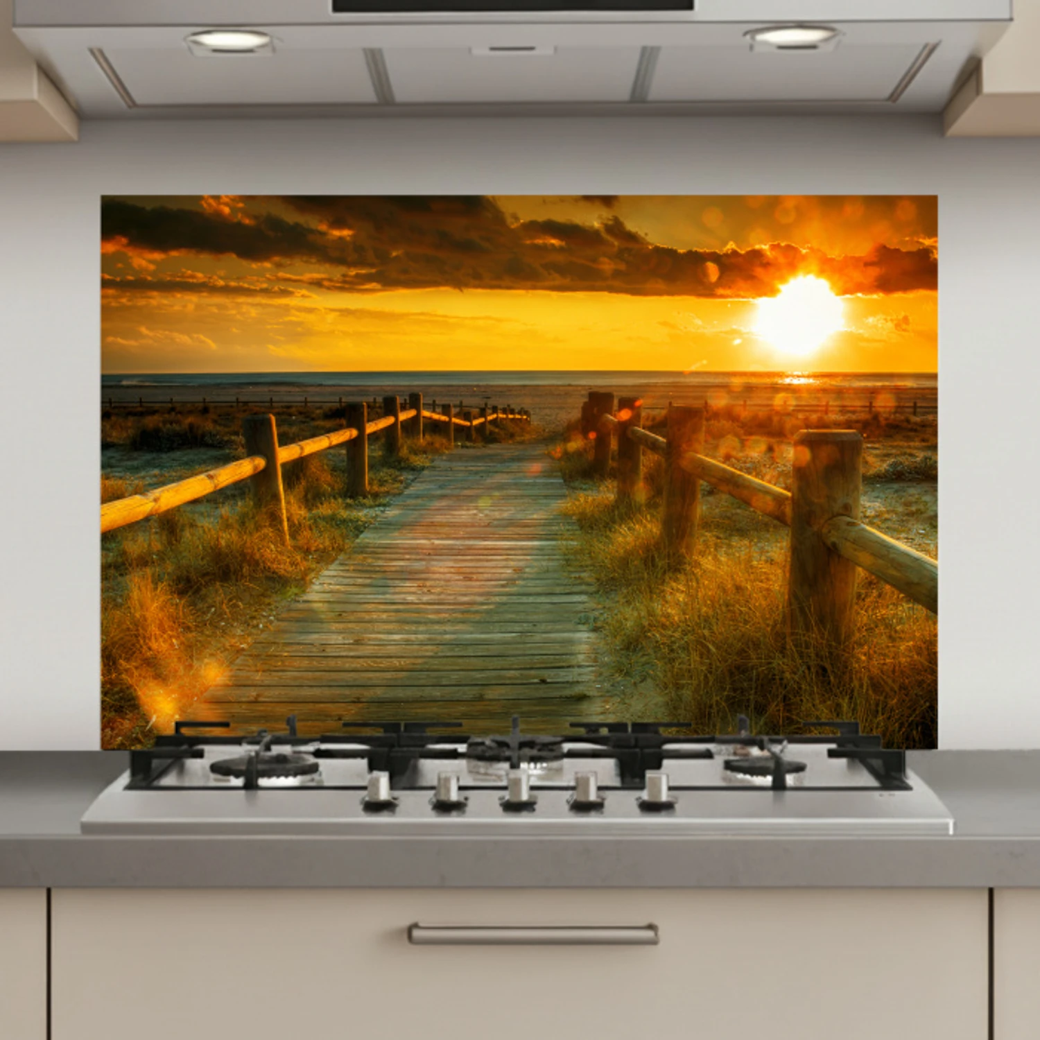 Zon - Strand - Duin - Horizon - Gras - Pad - Oranje keuken achterwand spatscherm klein -3d_website