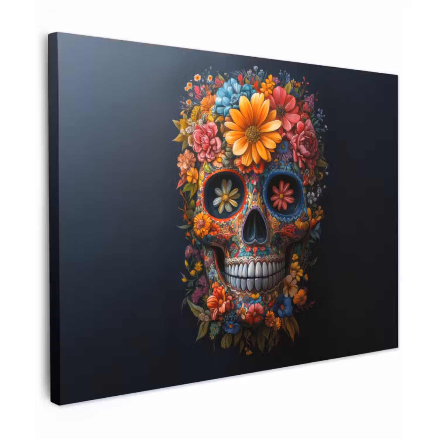 Canvas schilderij - Bloemen - Kleurrijk - Schedel