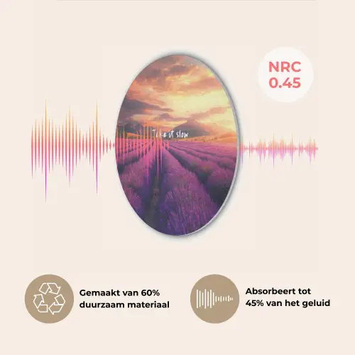 Lavendelveld - Quote - Zonsondergang Akoestische PET Vilt - Rond klein -USP_NL