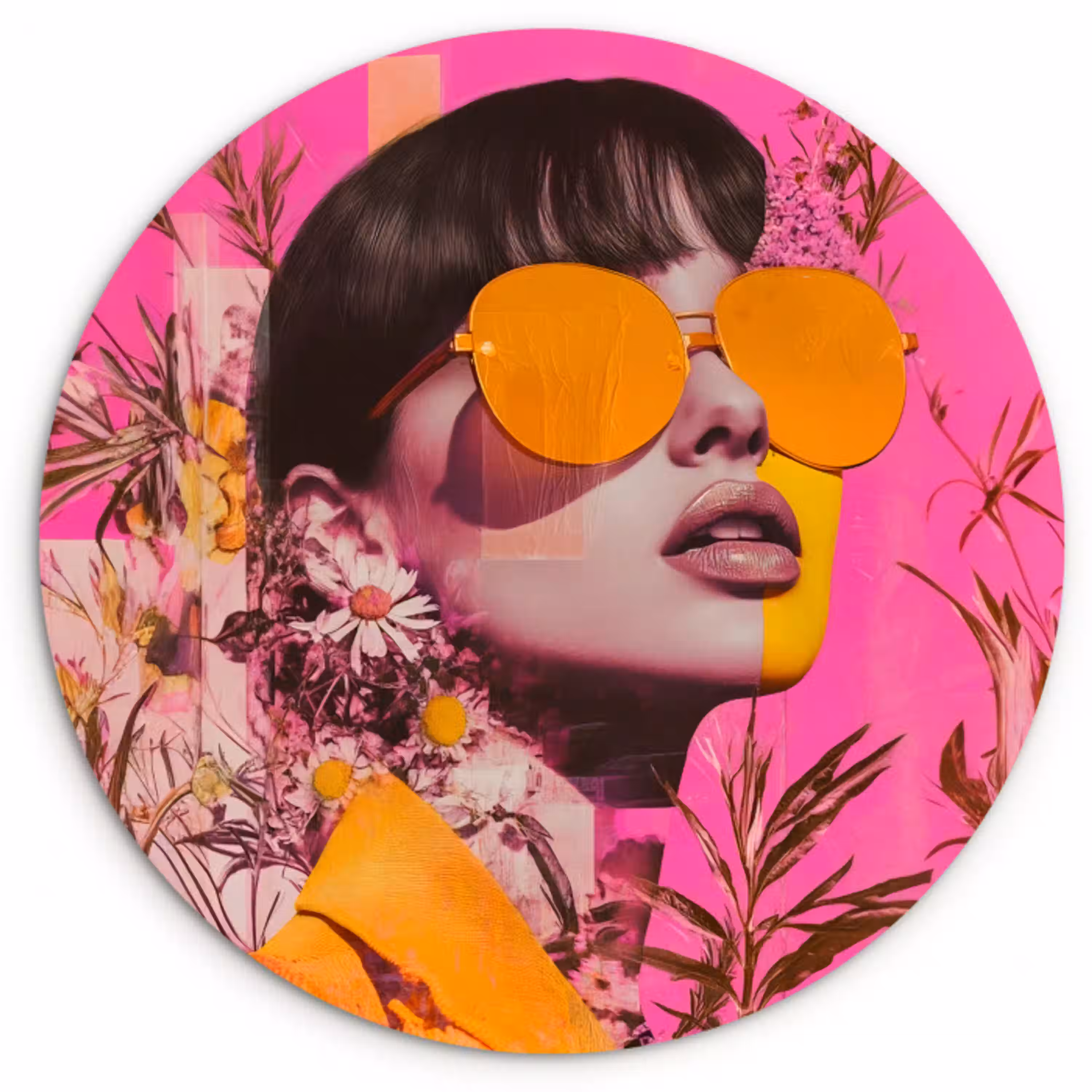 Zonnebril - Oranje - Vrouw - Planten Wandcirkel plexiglas klein -3d