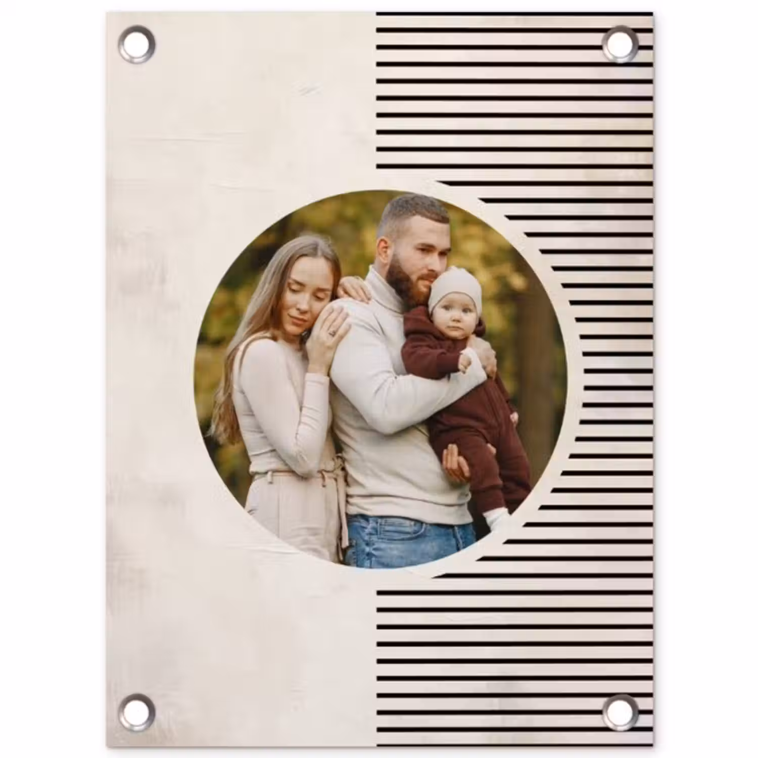 Gepersonaliseerde tuinposter - Ronde foto met modern lijnpatroon