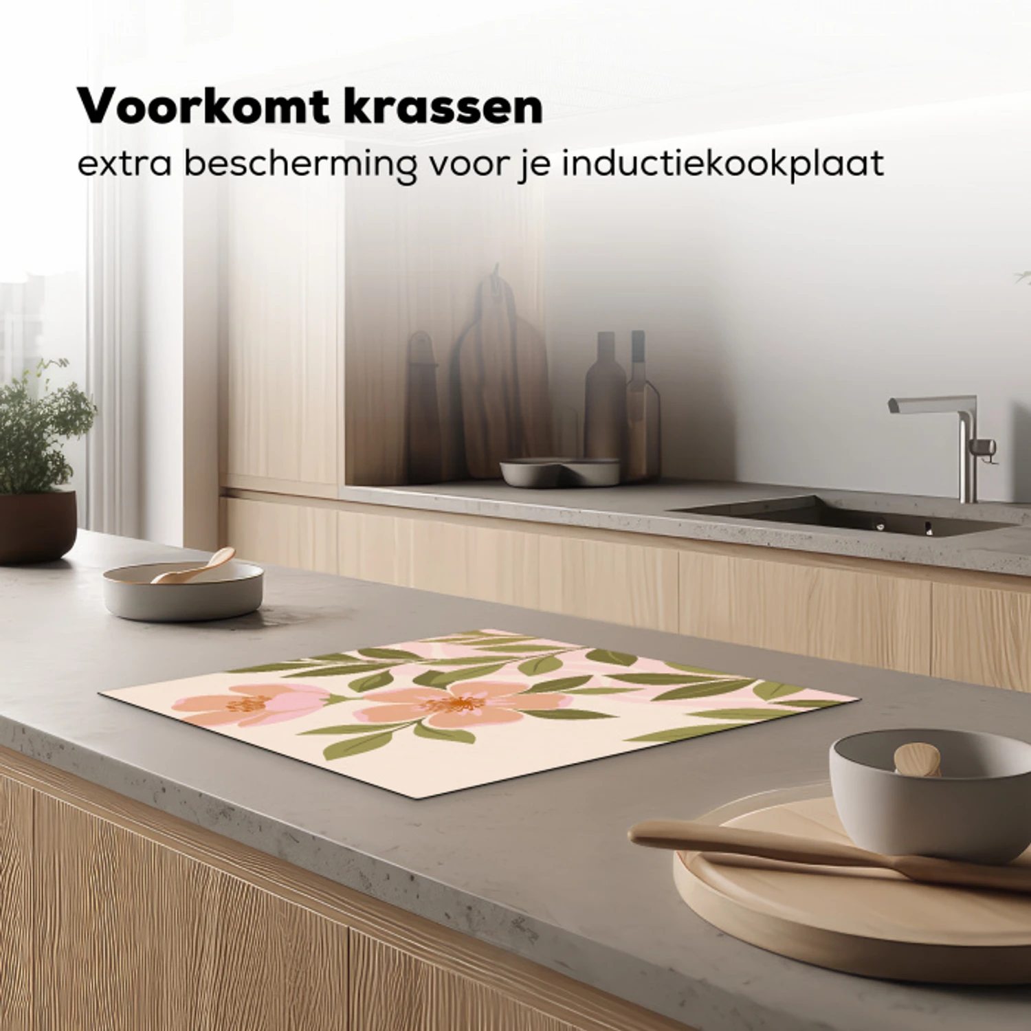 Grafisch - Bloemen - Roze Inductie beschermer vinyl 3mm middel -sfeer1