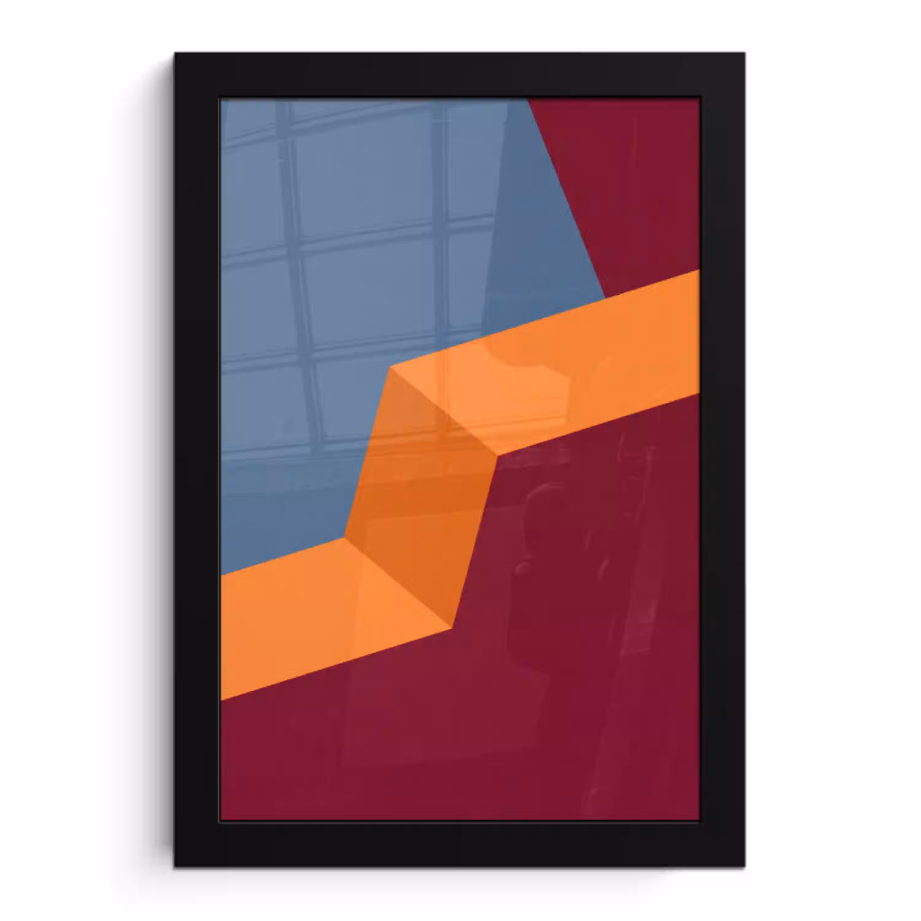 Abstract - Vormen - Modern - Blauw - Oranje fotolijst zwart zonder passe partout klein -3d