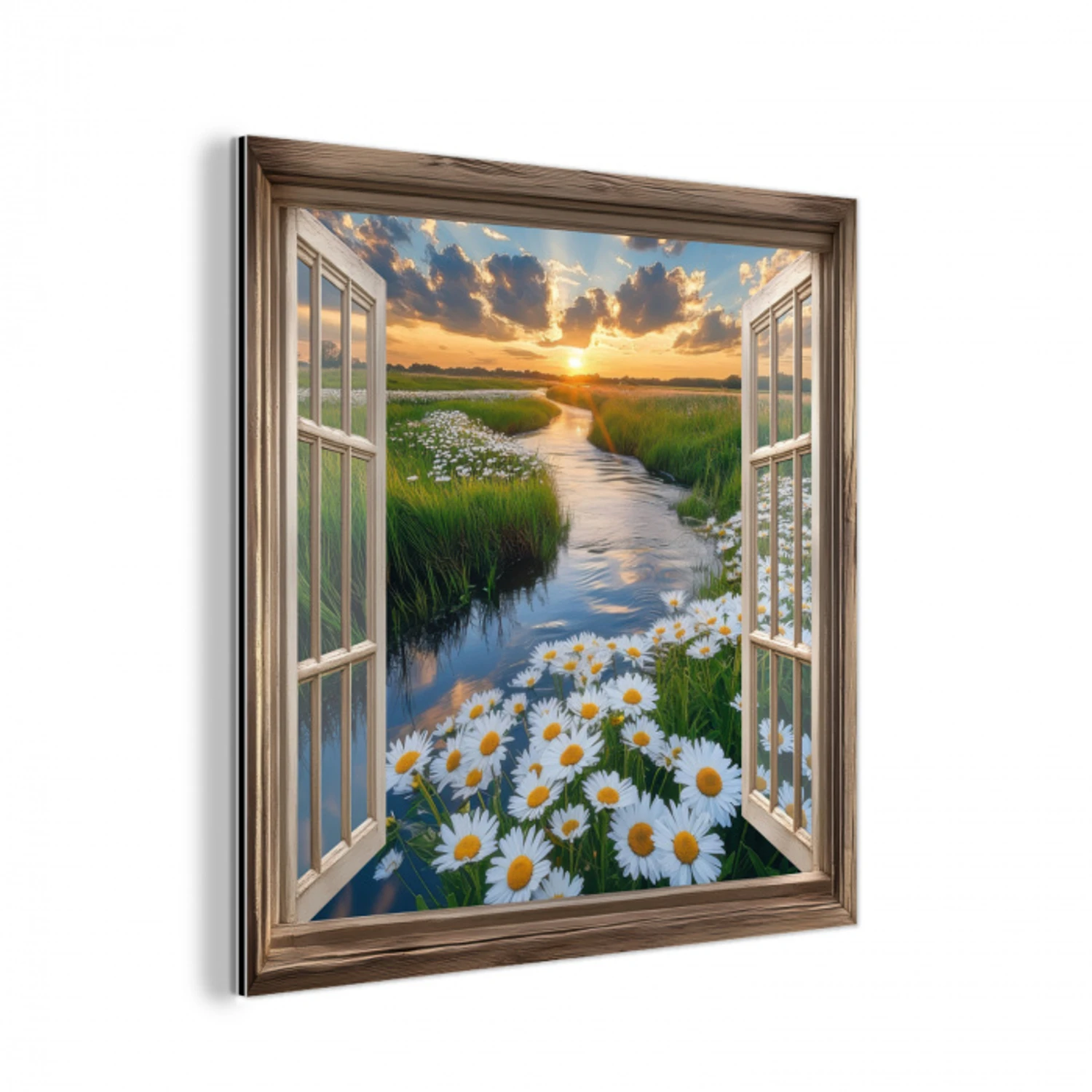 Doorkijk - Landschap - Raam - Water - Zonsondergang aluminium wit klein -3d